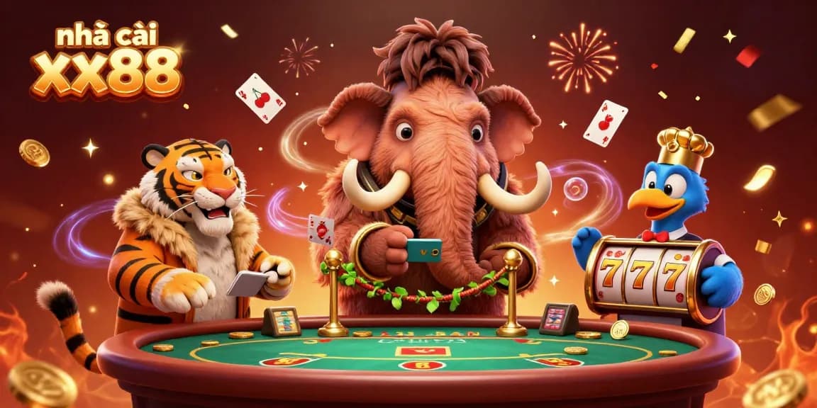 Engage with nhà cái xx88 through exciting casino games and a vibrant 3D illustration scene.