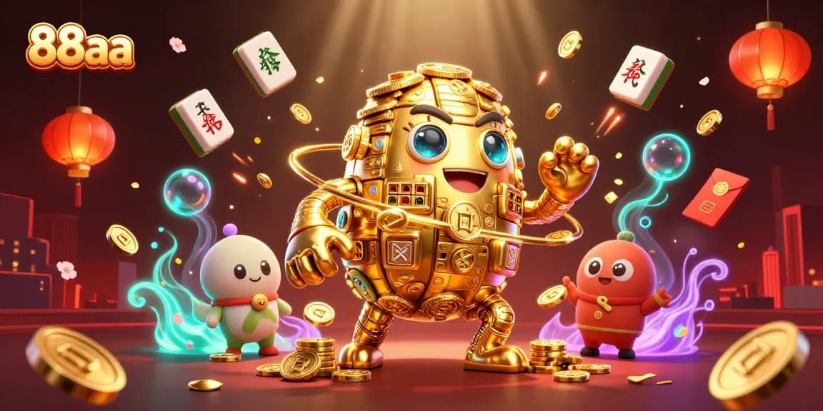 Experience the excitement of 88aa with a vibrant 3D cartoon golem amidst gaming elements