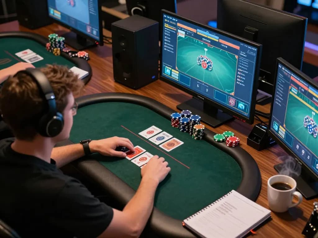 Intense online gameplay scene featuring Alternatif Dewapoker with vibrant poker interface and strategy notes.