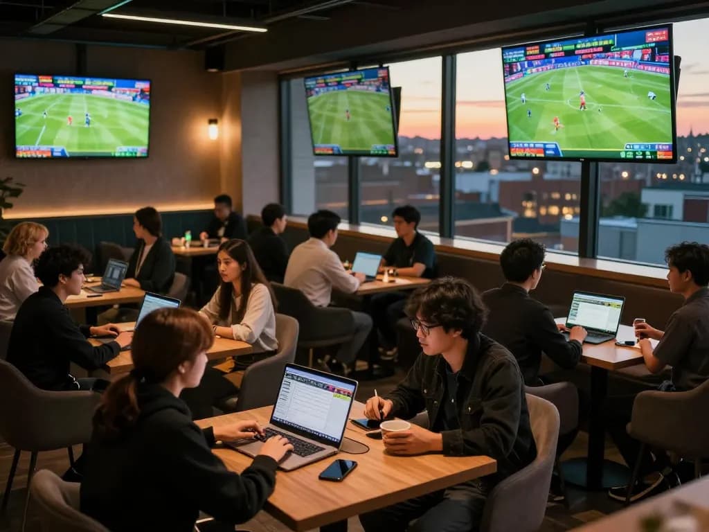 Enthusiasts placing bets at a vibrant sports lounge, showcasing a thrilling 3BET atmosphere.