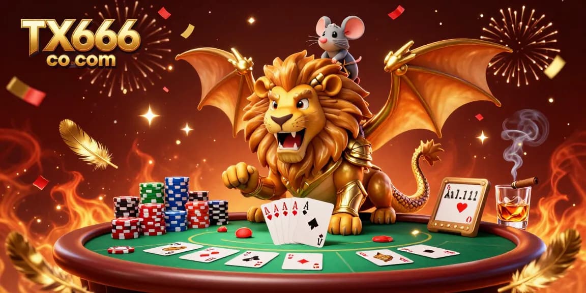 Engage with thrilling poker action at TX666 co com featuring a vibrant chimera scene overflowing with gaming elements.