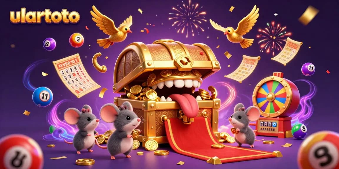 Experience thrilling wins at ulartoto with colorful lottery balls and golden treasures in a vibrant scene.