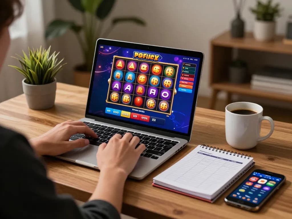 Engaging in online pokies Australia gameplay from home, showcasing strategic betting decisions and comfy setup.