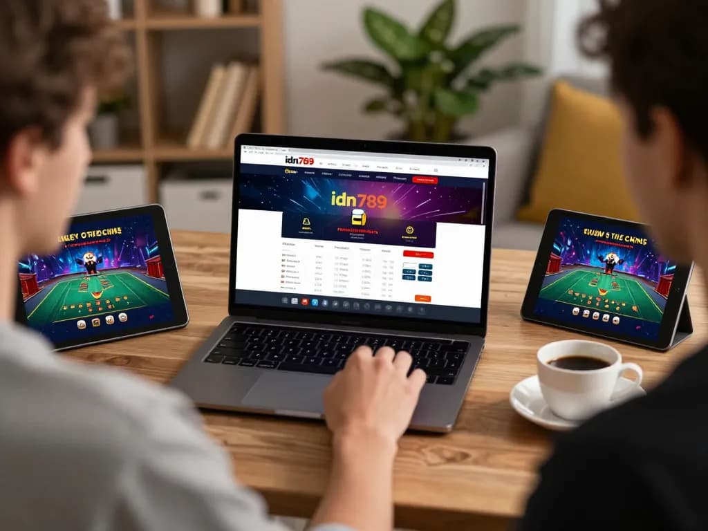 Permainan yang menarik di kasino online idn789 ditampilkan di laptop, menunjukkan pengaturan permainan yang strategis.