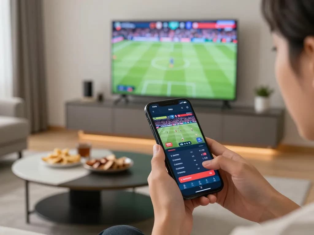 88vv betting on smartphone while enjoying live sports, showcasing excitement and strategy