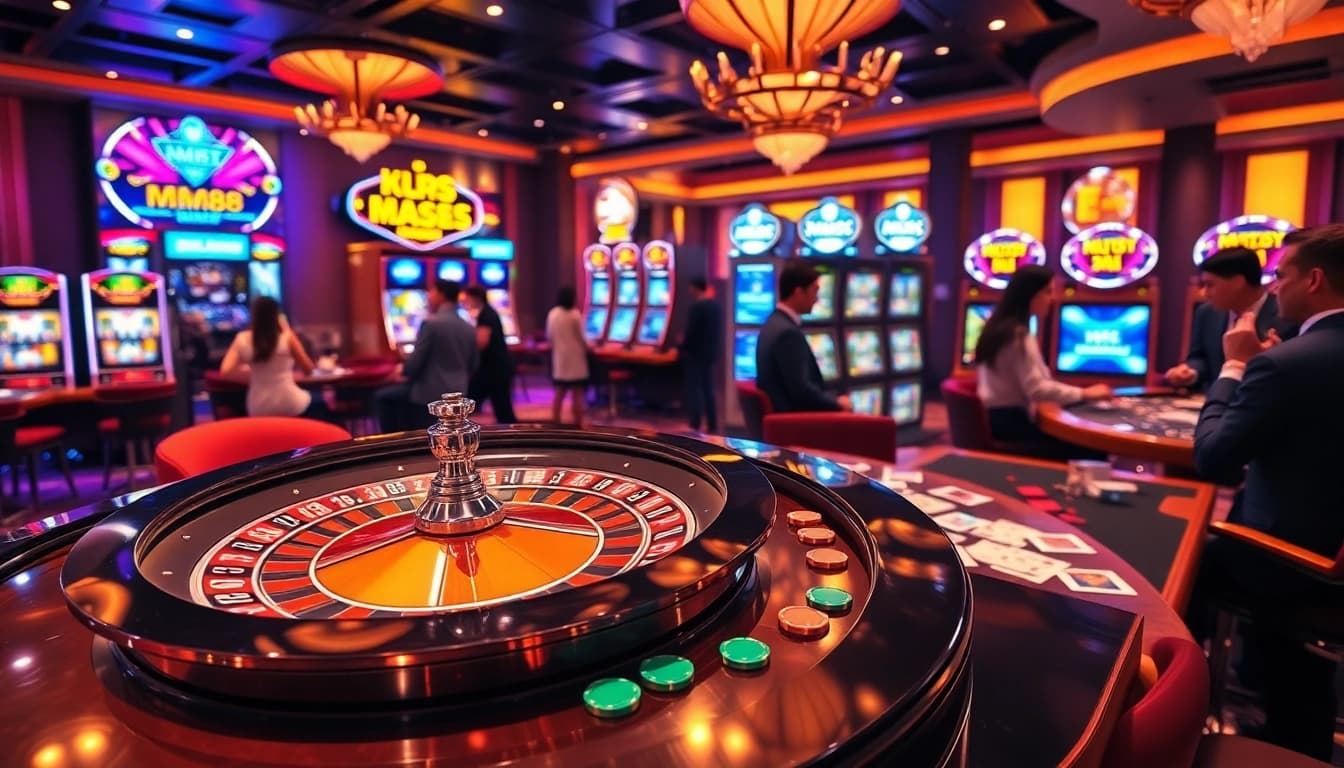 MM88 players strategically betting at an elegant casino table with chips and cards.