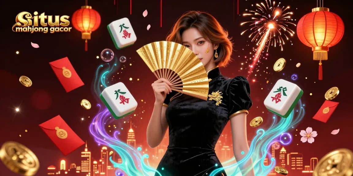 Engage with situs mahjong gacor in an enchanting 3D illustration celebrating Mahjong with golden treasures.