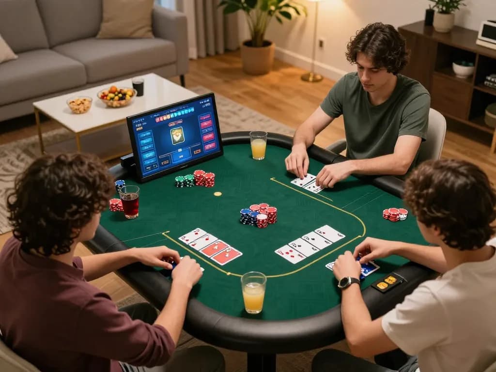 Players enjoying an interactive qq88 online poker experience at home, emphasizing strategic gameplay.