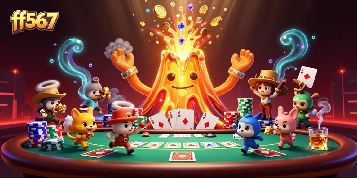 O ff567 oferece a chance de ganhar com um vulcão dourado e tesouros no cassino.