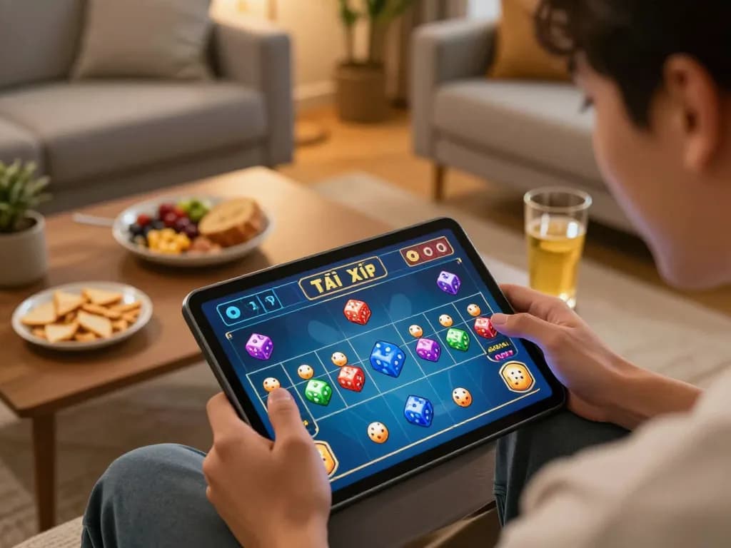 Engaged player enjoying Tài Xỉu game on uu88's platform, emphasizing online gambling excitement