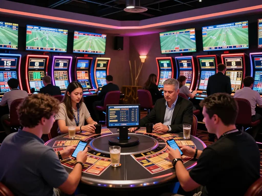 Betting excitement at nddo's sports area, showcasing dynamic players engaging with live odds.