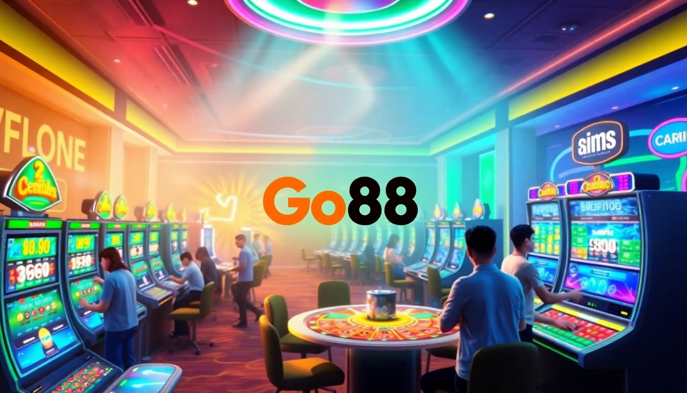 Go88 online gaming interface featuring vibrant slot machines and live casino tables.
