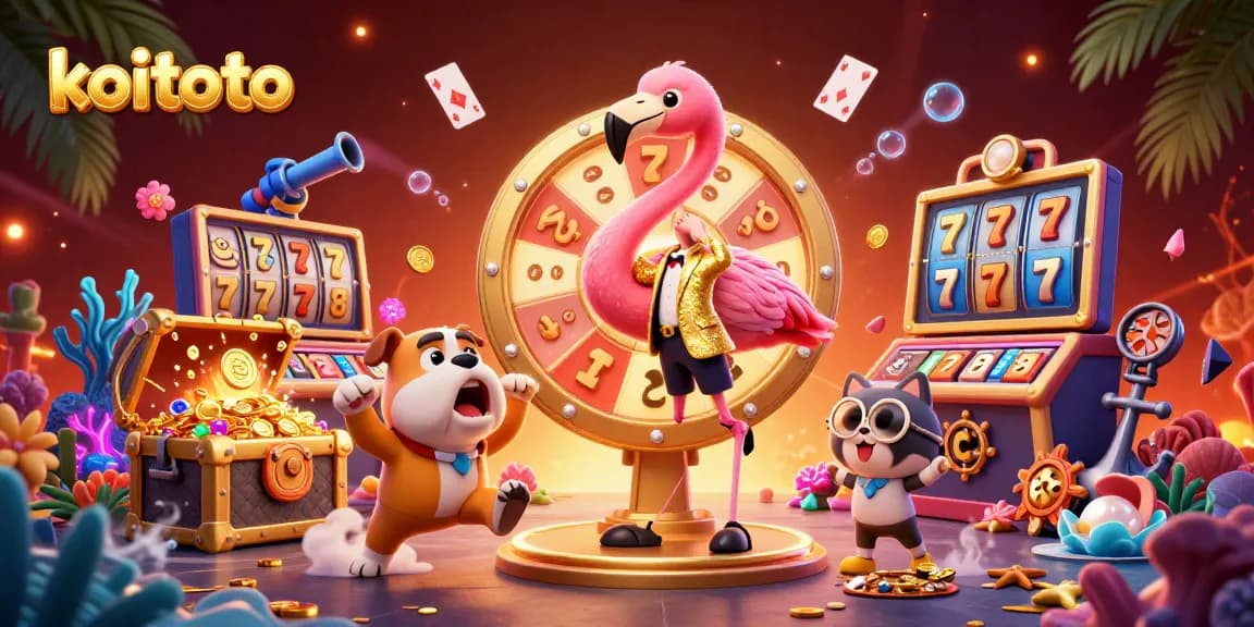Koitoto engages players with vibrant slot reels and dynamic jackpot rewards in a thrilling casino scene.