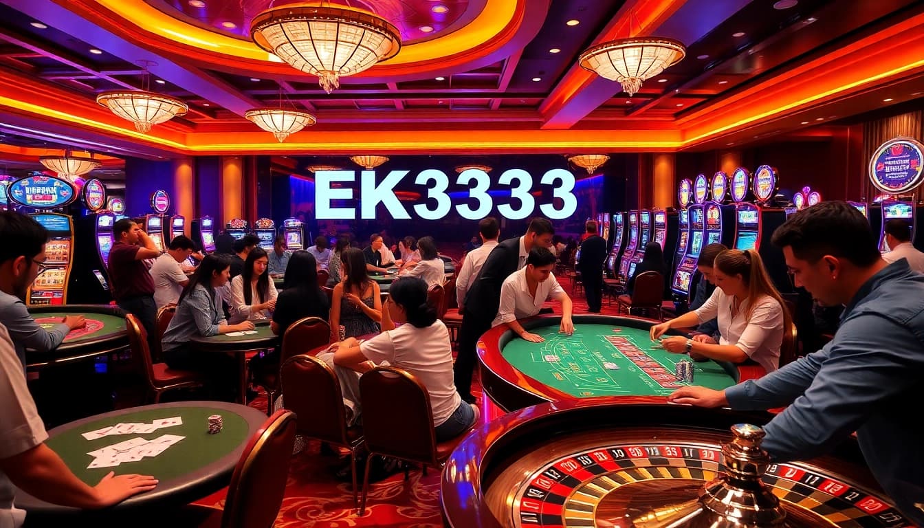 Experience thrilling gameplay at EK333's luxurious casino with vibrant tables and eager players.