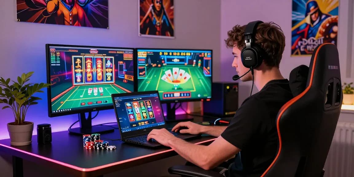 UK player engaging in credit card casinos at https://eatm.org.uk/, showcasing vibrant gaming environment.