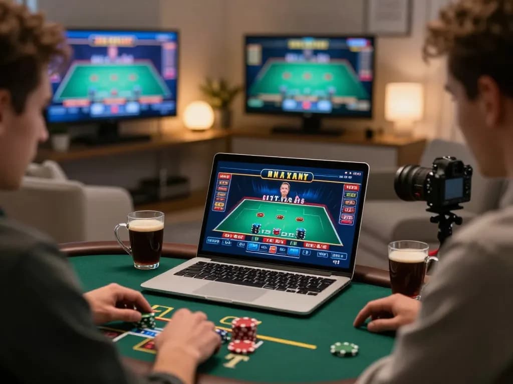 Player using lc88 for live dealer blackjack in a cozy home office, emphasizing strategic betting