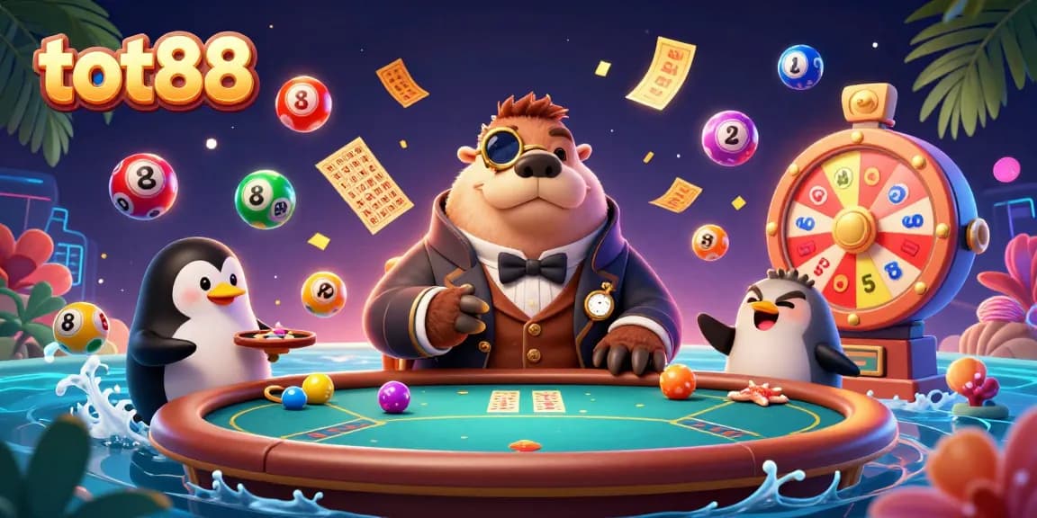tot88 showcases an underwater poker game with colorful elements and cartoon characters in engaging action.