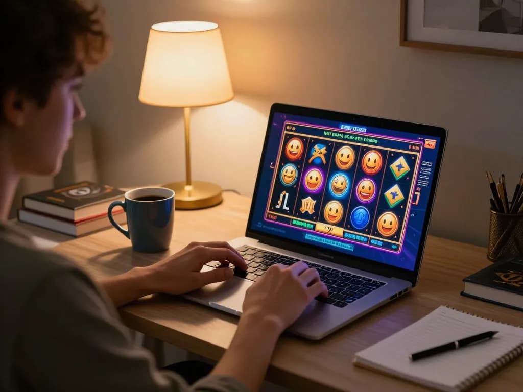 Engage with exciting demo slot gameplay on a laptop in a cozy home environment