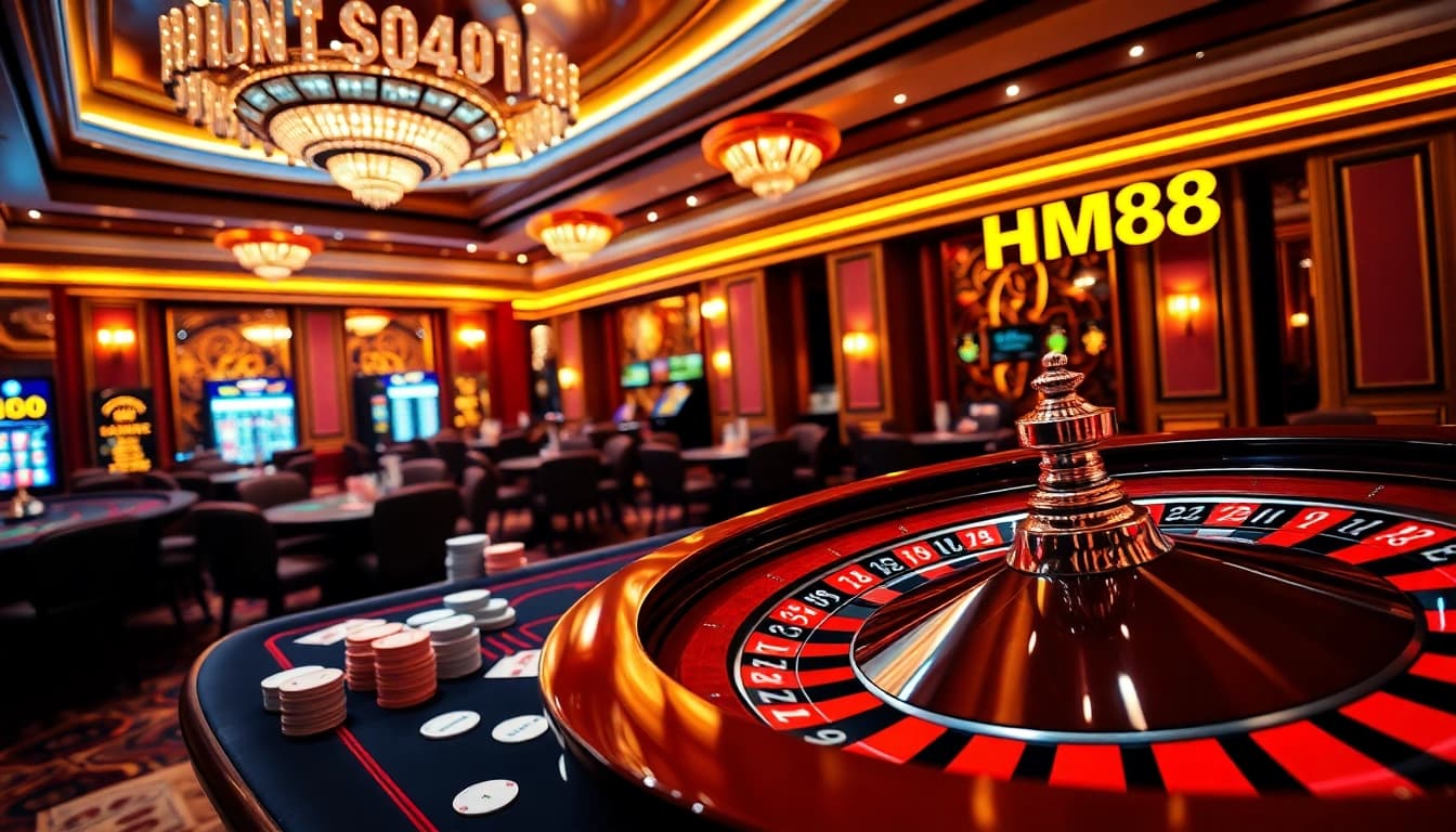 Experience the excitement of gambling at HM88, showcasing an elegant casino atmosphere with vibrant games.