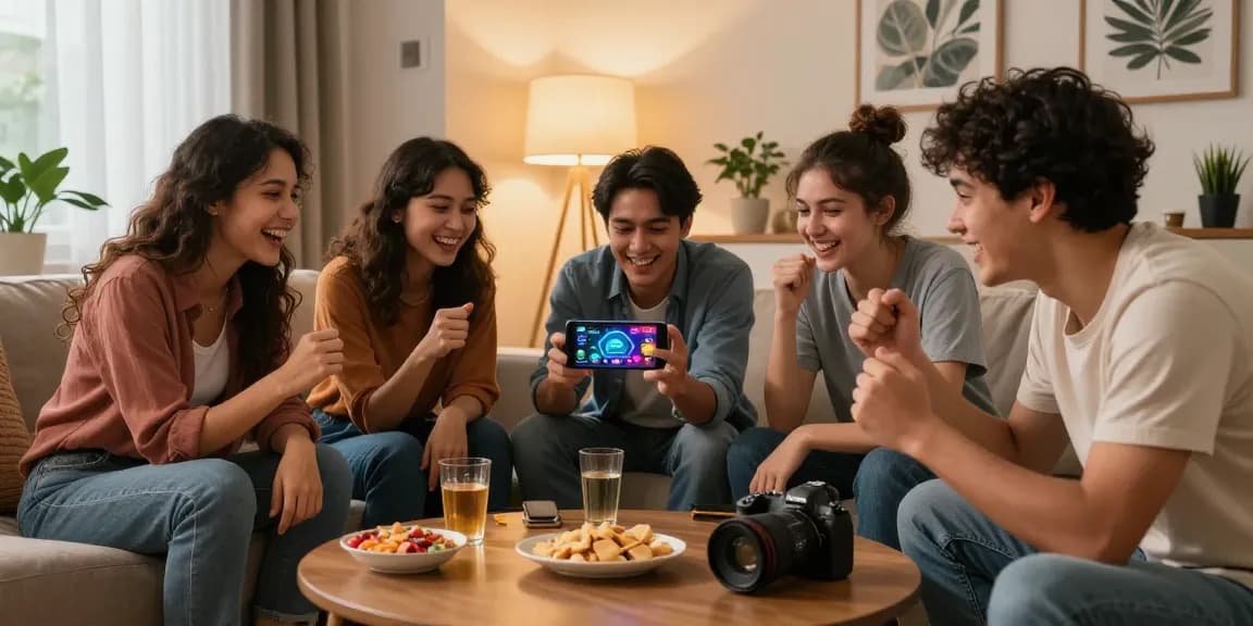 Group of friends enjoying Teen Patti Boss app, Access here for fun gaming moments