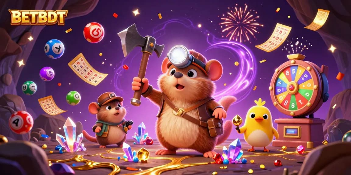 Join the exciting gaming adventure at BETBDT, where vibrant lottery balls and golden tickets celebrate thrilling wins!