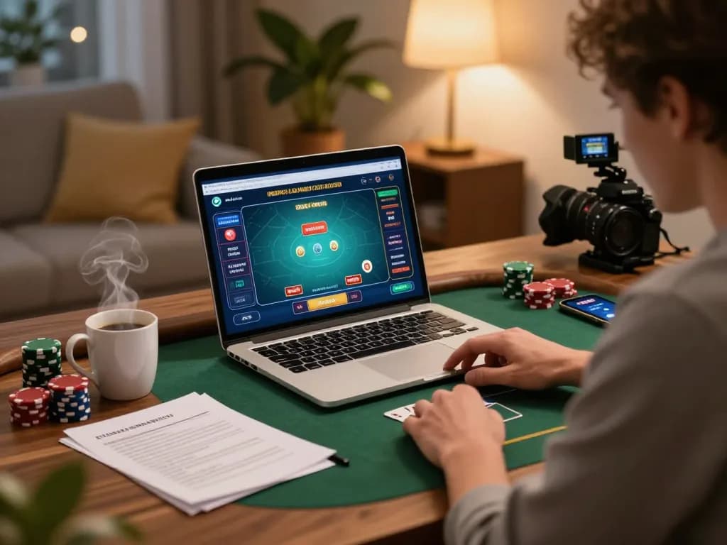 Cucu777 online poker game in progress on a cozy gaming setup, highlighting strategic gameplay.