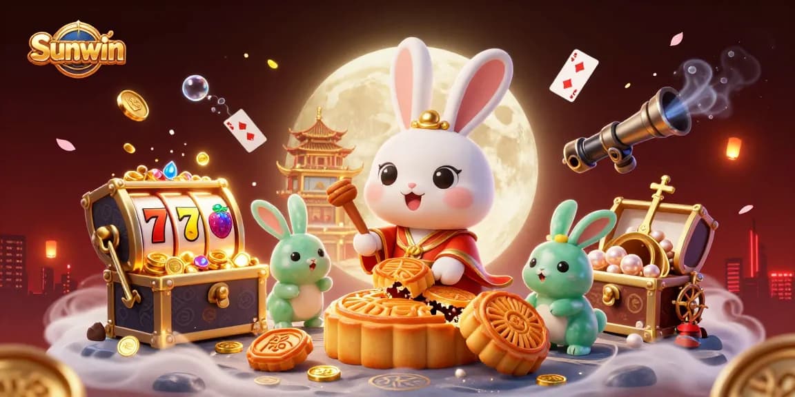 Experience the thrill of Sunwin gaming with vibrant 3D characters and casino elements bursting with excitement.