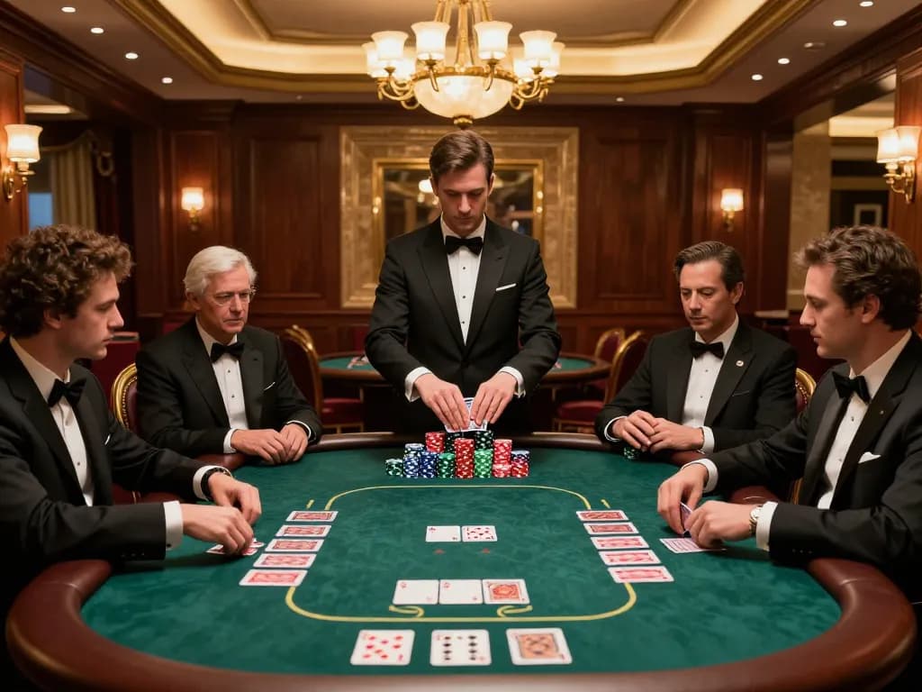 IWIN68 high-roller poker scene featuring focused players and colorful chips