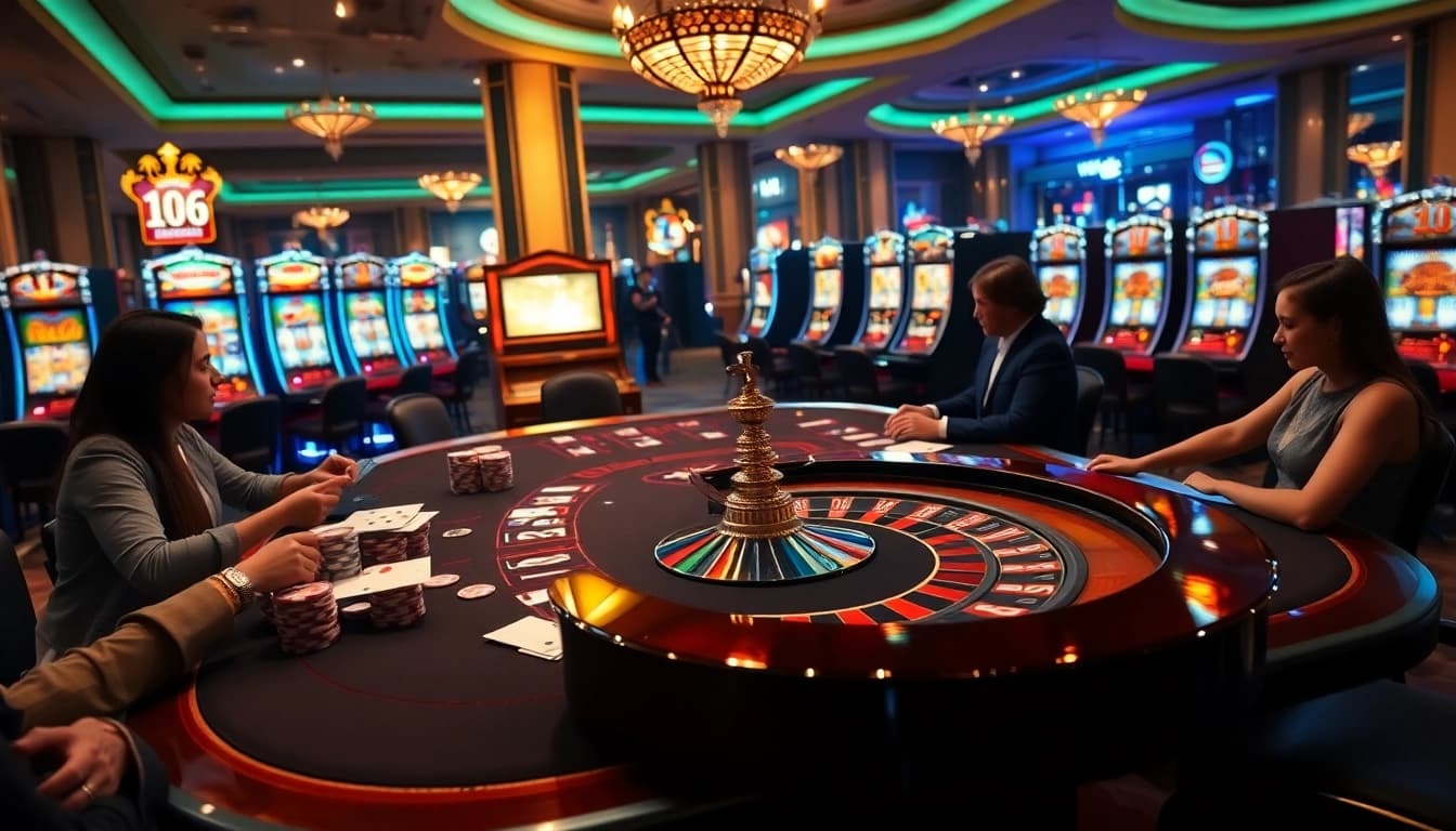 Experience the excitement of the game queen with luxurious casino tables and vibrant slot machines.