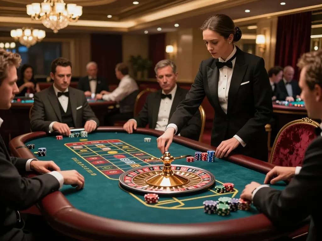 Pemain Bintangmpo sedang merencanakan strategi di meja roulette di kasino mewah