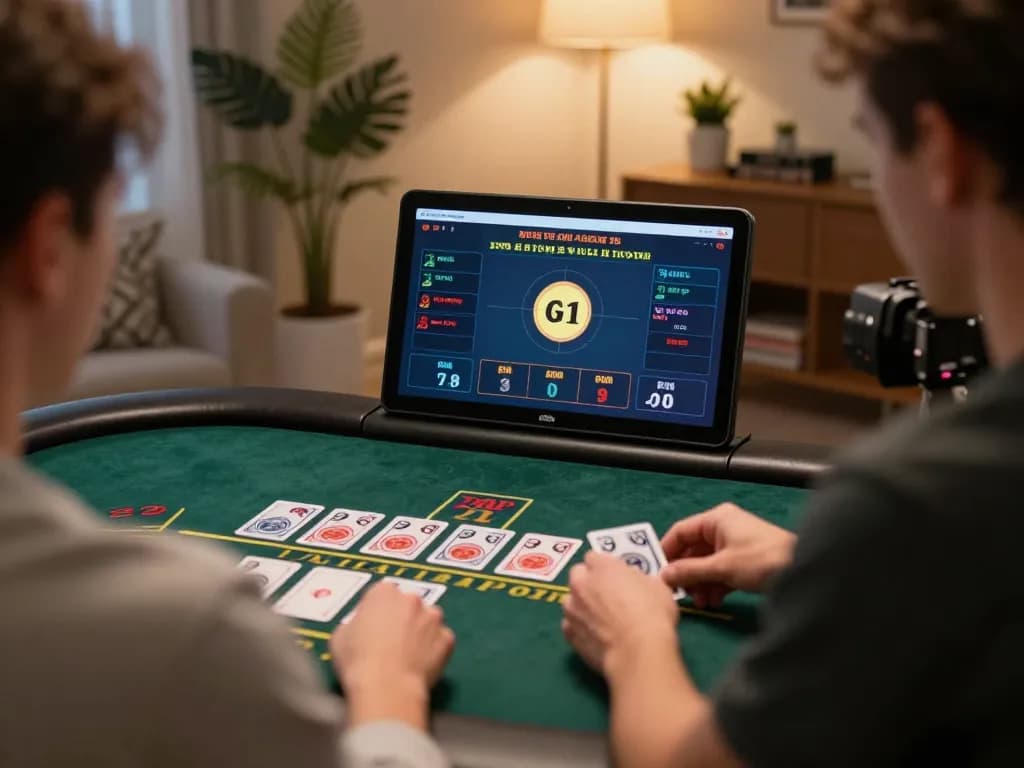 Win138 player enjoying live dealer blackjack game on a tablet at home, focusing on decision-making and strategy.