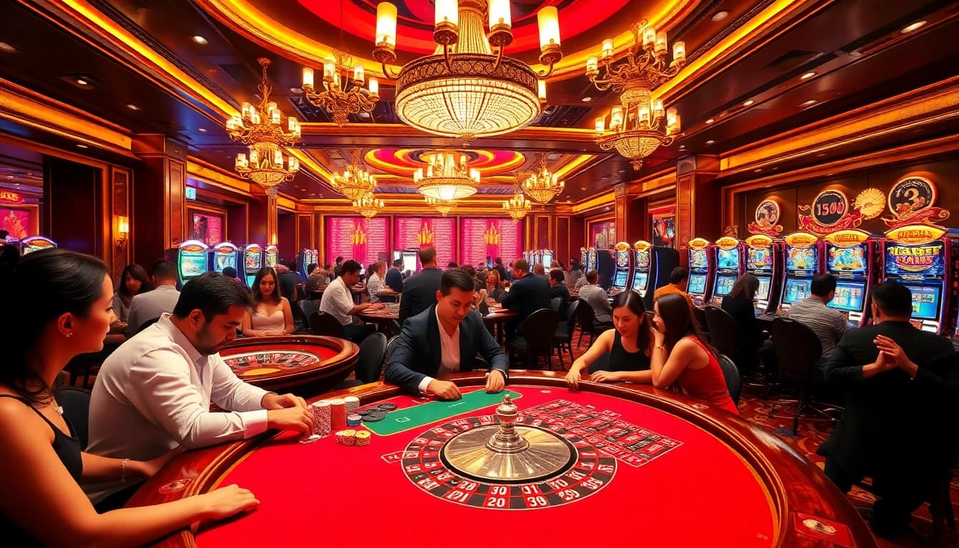 UU88 casino scene featuring excited players at a poker table and a spinning roulette wheel.