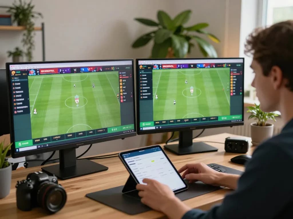 Person engaging in au88 online sports betting, focused on live odds for Liverpool vs Burnley match in a modern workspace