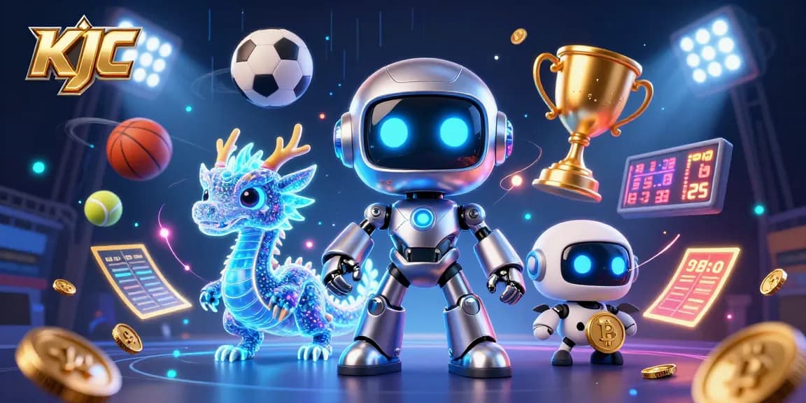 KJC promotes thrilling online betting by showcasing dynamic cyberpunk characters amidst vibrant sports visuals.