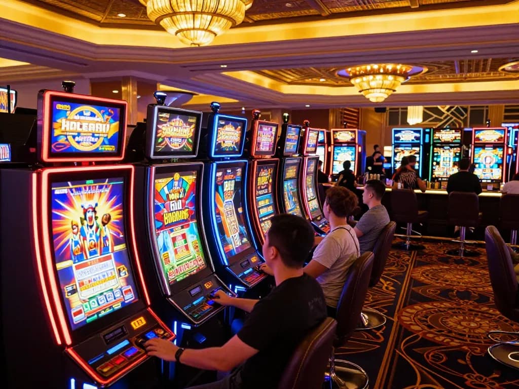 Experience thrilling gameplay on FC88 slot machines in a vibrant casino setting.