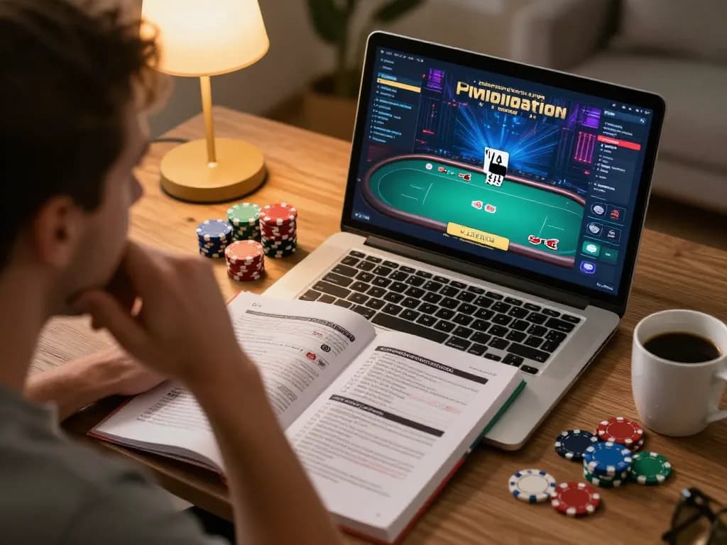 Player exploring strategies on o8casino during an engaging online poker session at home