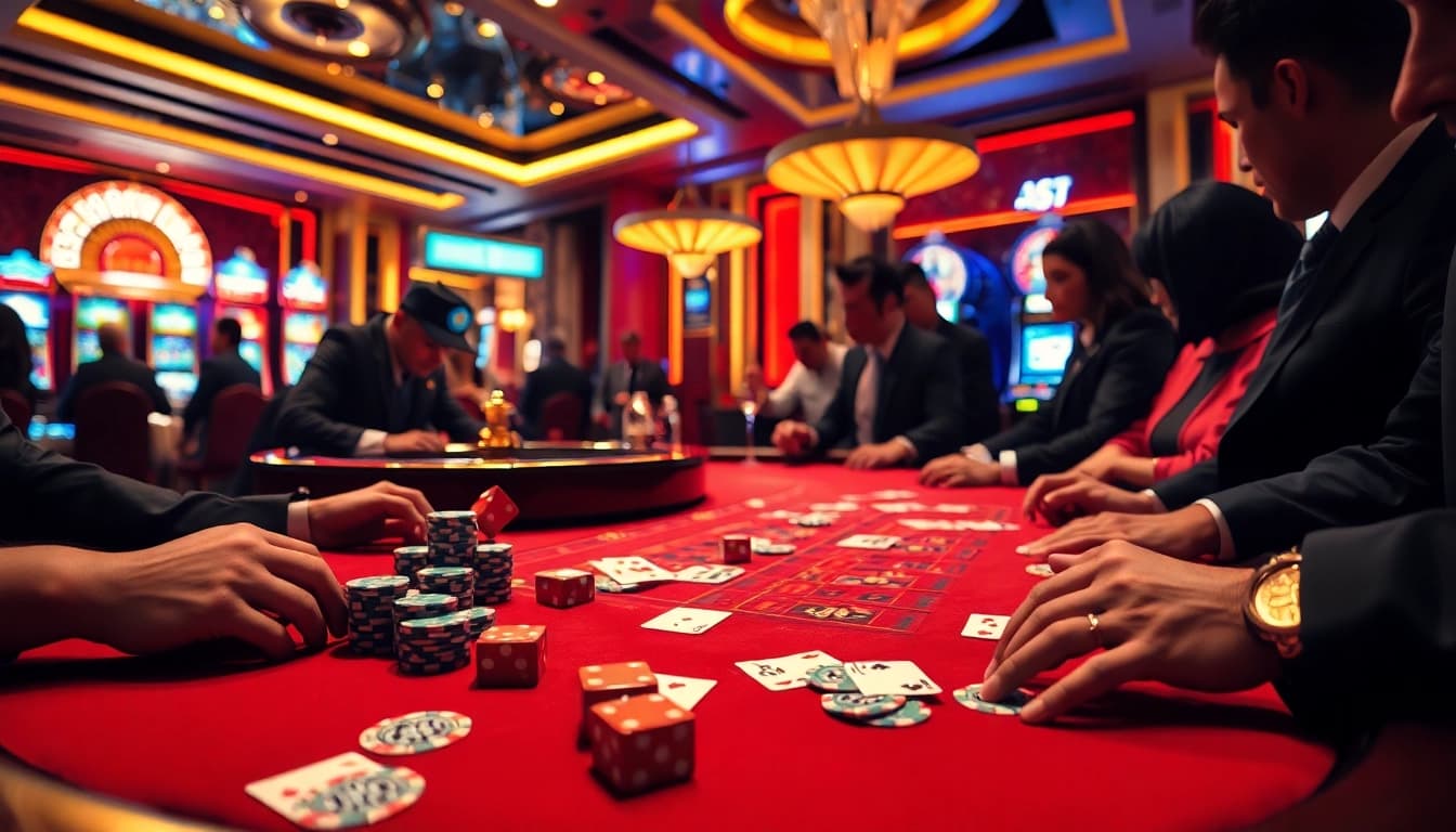 Experience an exhilarating five88 game action with vibrant casino elements and intense player focus.