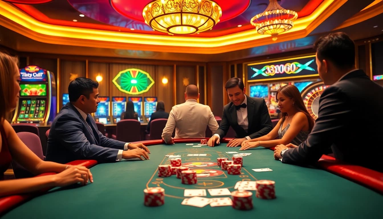 Experience the thrilling blackjack action at BJ888, complete with professional dealers and vibrant casino ambiance.
