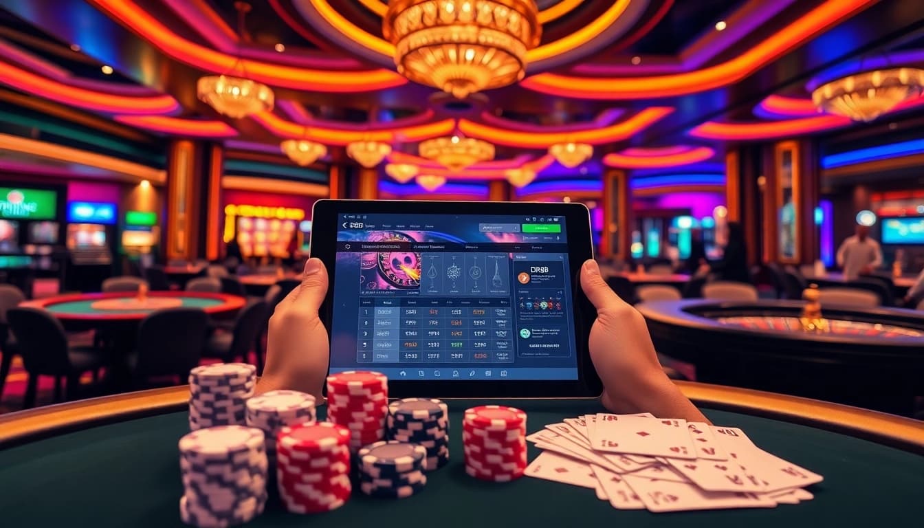 Engaging view of DR88 online casino interface among poker chips and cards