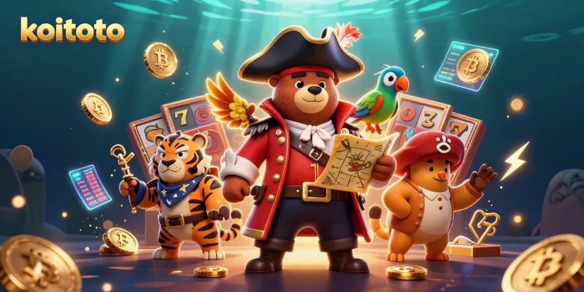 Engage with koitoto's vibrant gaming scene filled with pirates, treasure maps, and neon cryptocurrencies.