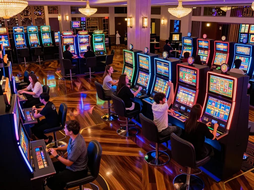 Pemain menikmati pengalaman mesin slot yang mendebarkan di kasino CEPAT88.