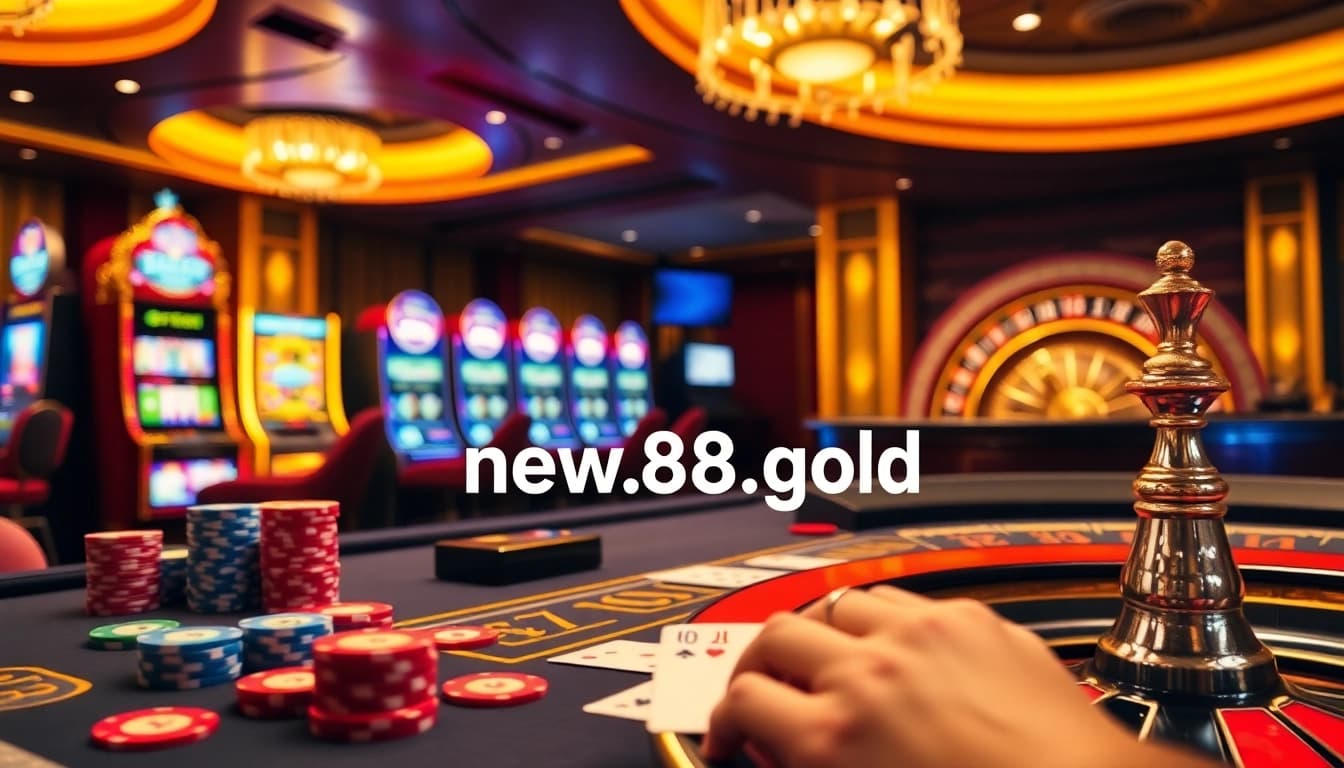 Engage with the thrilling atmosphere of gambling at https://new88.gold/ with vibrant poker chips and glamorous gaming tables.