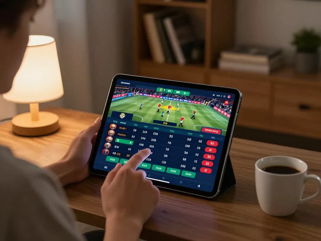 Engaging in online sports betting at home using the 78win app to check live odds.