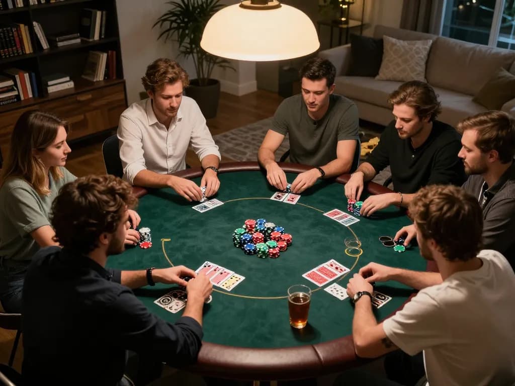 Play poker with friends during an exciting macan33 game night, showcasing chips and cards in action.