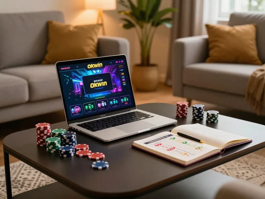 Engaging scene showcasing online gaming with the liên minh okwin interface on a laptop, illustrating the excitement of gambling.