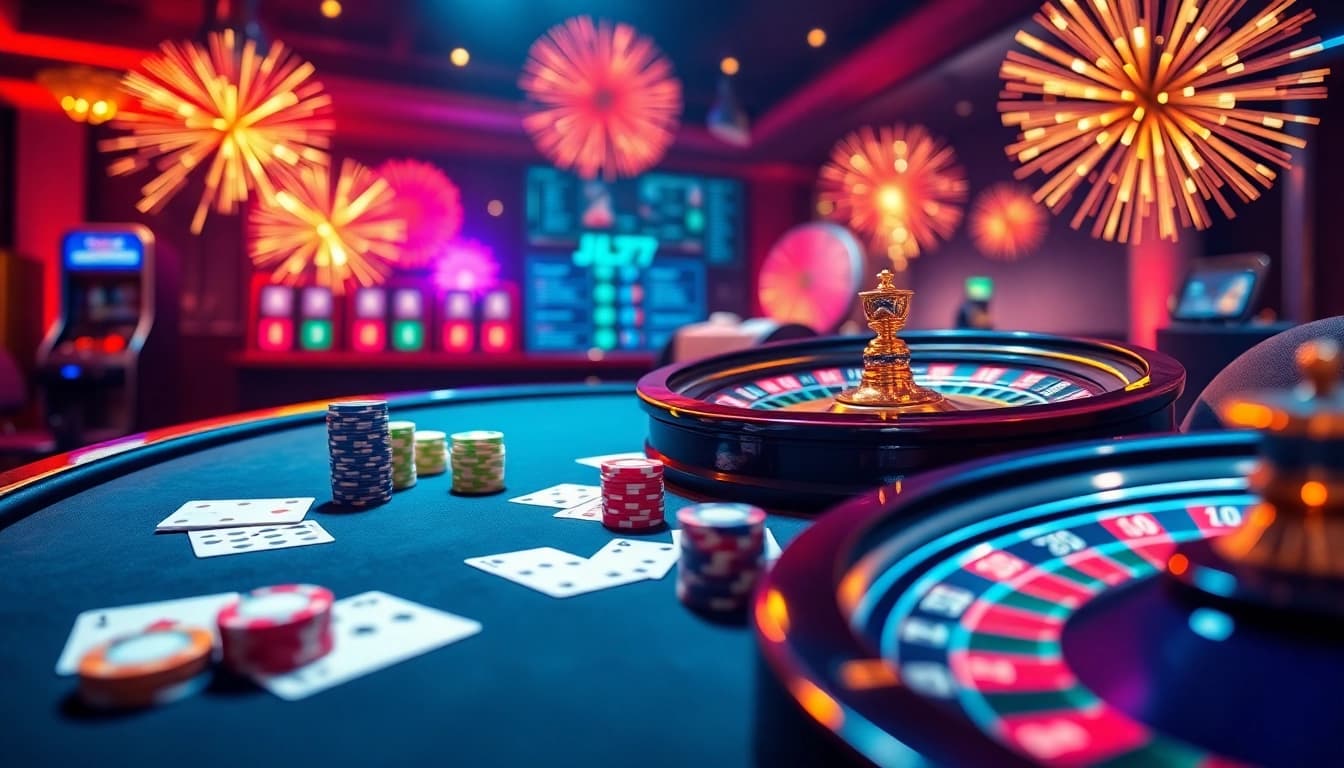 Experience thrilling games at Jili777 Casino with vibrant tables and professional gambling elements.