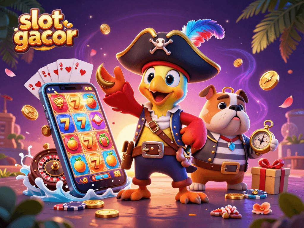 Engage with slot gacor through colorful slots and lively casino characters in a vibrant 3D scene.