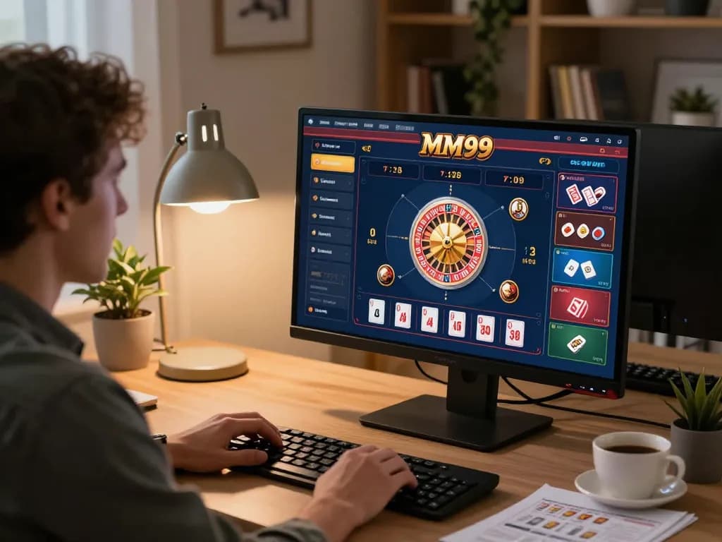 Play MM99 online casino with a focused player engaging in strategic gameplay at home.