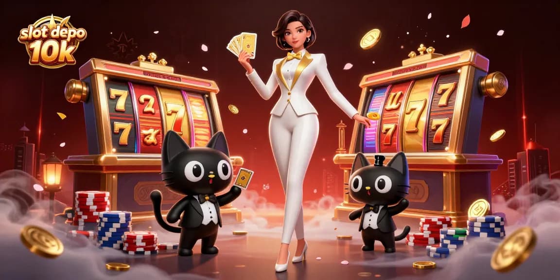 Engage in thrilling gameplay at slot depo 10k with our dazzling gaming scene illuminated by flashing reels.