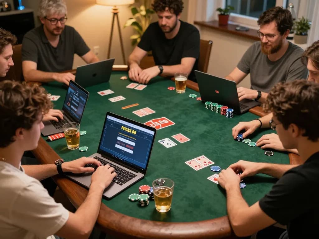Players engaging with Poker 88 Login on their devices during an online poker night at home.